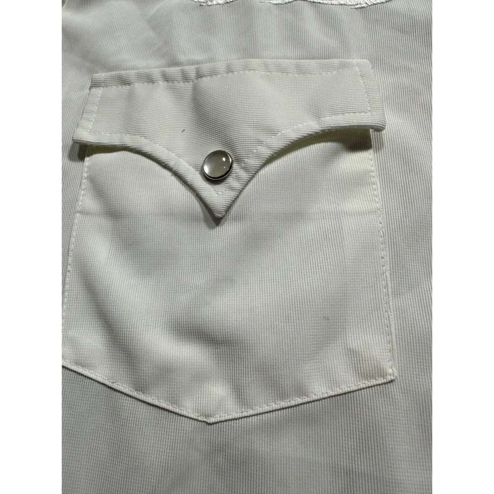 Vtg H BAR C Western Shirt Mens Wagon Wheel Pearl Snap Permanent Press‎ White